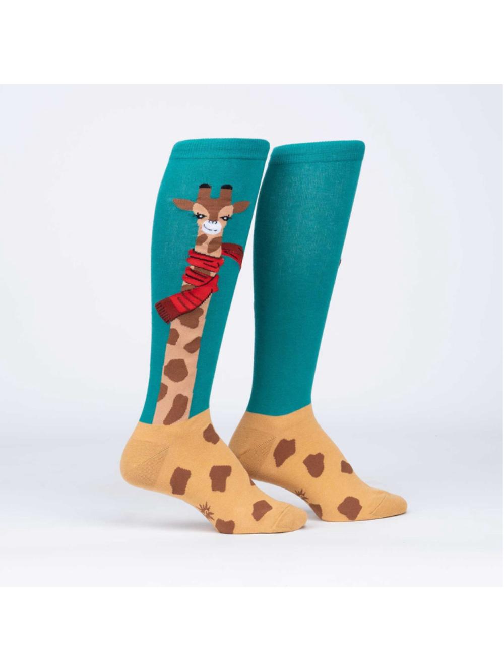 Sock It To Me Teal Brown Giraffe Knee High Socks Size 5-10 W 3.5-8.5 M
